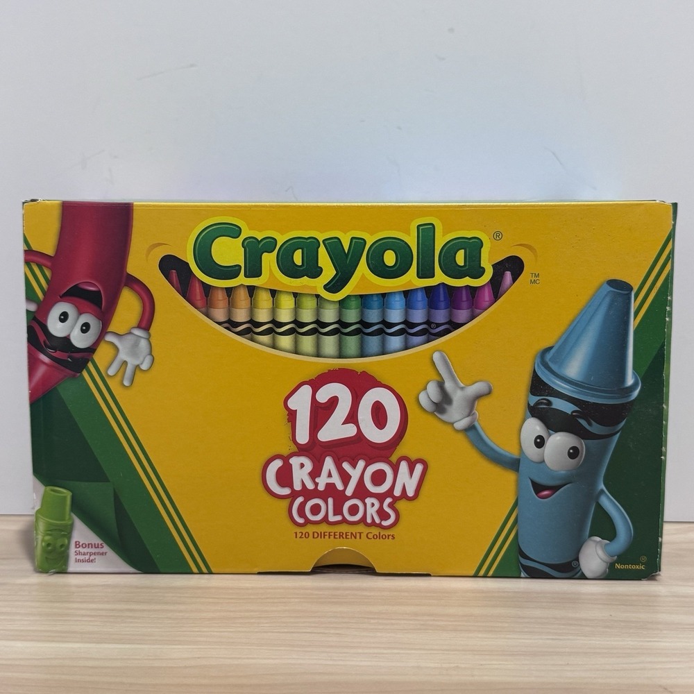 Crayola 120 Box Of Crayons 120 Colors Bonus Character Tip Sharpener Inc 1 Used